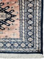 Handmade Persian Merino wool Karachi tapijt blue 125x185cm, 100 tot 150 cm, Vintage, Perzisch, Bohemien, Ophalen of Verzenden