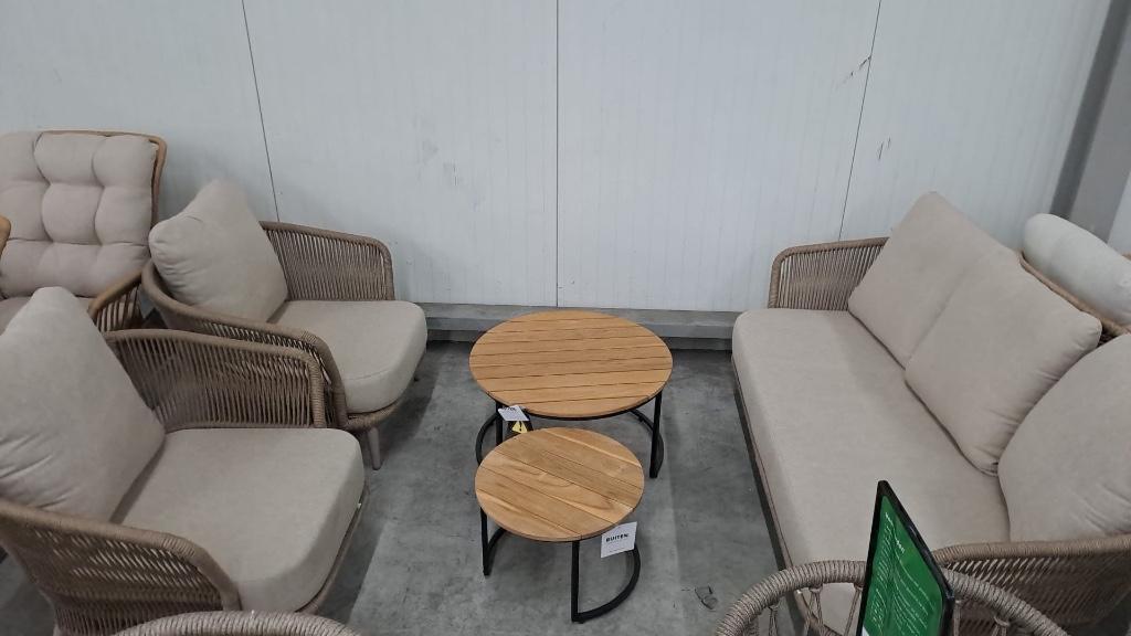 Palermo stoel-bank loungeset beige met teakhouten tafels, Ophalen, 5 zitplaatsen, Aston Martinlaan 36, Teakhout