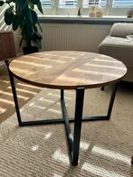 Mango houten (bijzet)tafel met stalen poten, 57cm, Huis en Inrichting, Tafels | Bijzettafels, Gebruikt, Rond, 55 tot 75 cm, Hout