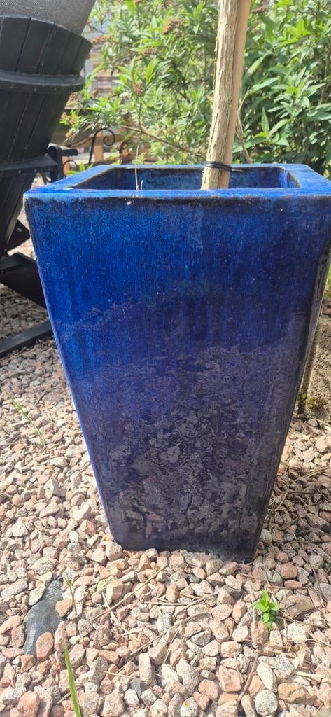 Prachtige blauwe buitenpot, Tuin en Terras, Ophalen, Steen, Minder dan 30 cm, Rond