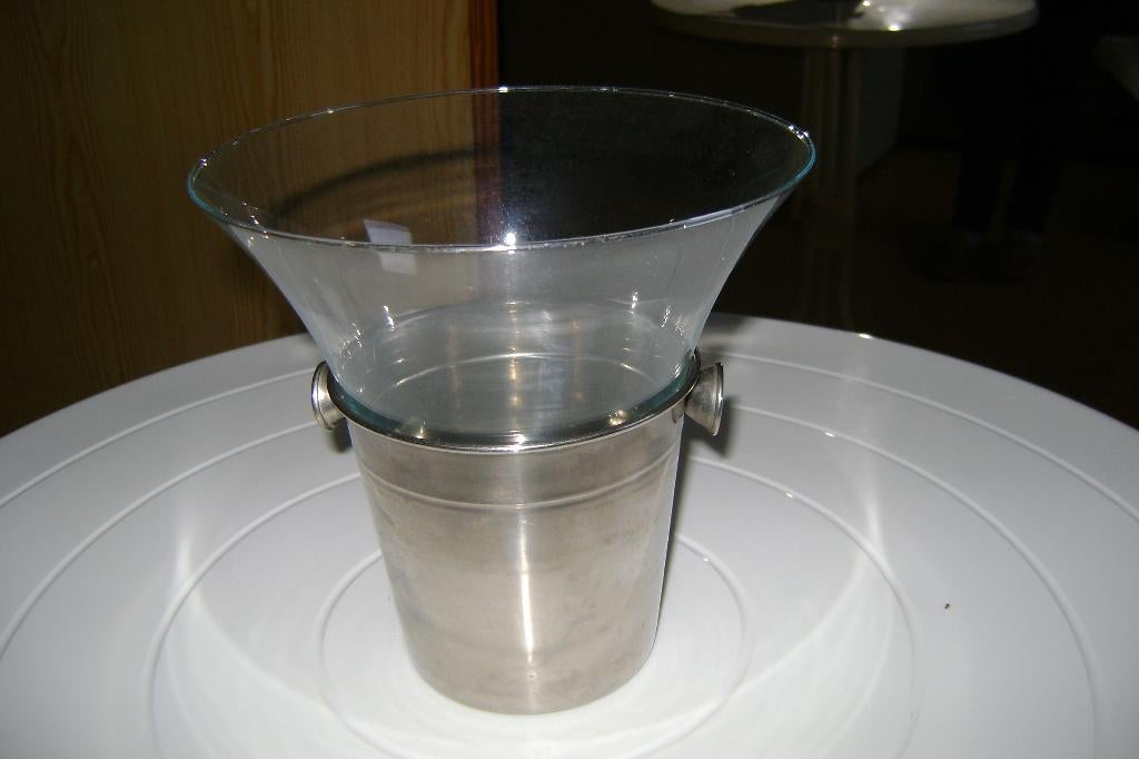 champagne koeler chroom metaal met uitneembaar glazen bak, Ophalen of Verzenden, Zo goed als nieuw