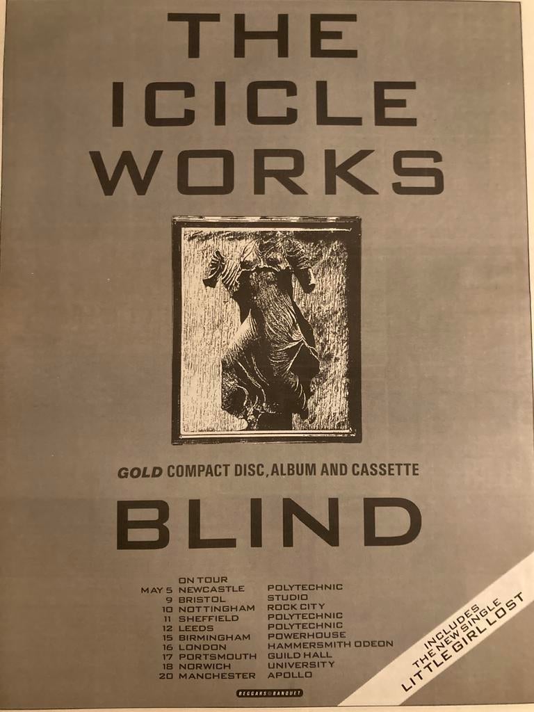 ICICLE WORKS Blind tour A3 advertentie, Ophalen of Verzenden, Zo goed als nieuw