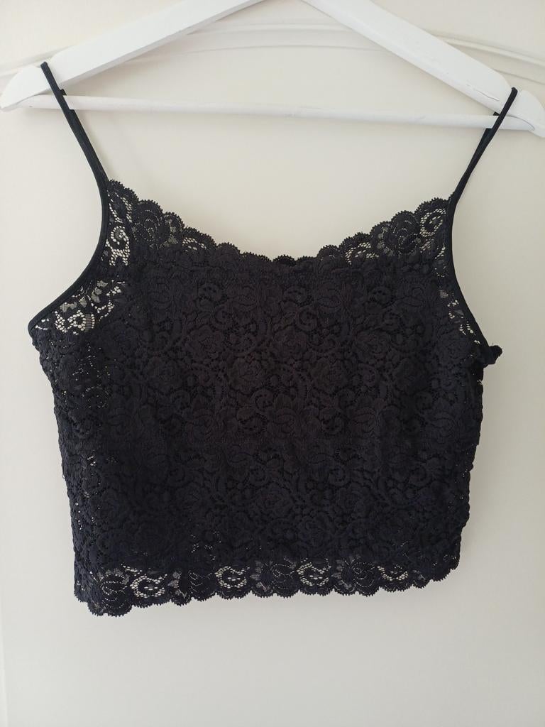 Zwart kanten topje met spaghettibandjes - Maat XL, Zwart, Maat 46/48 (XL) of groter, Ophalen of Verzenden, Zo goed als nieuw