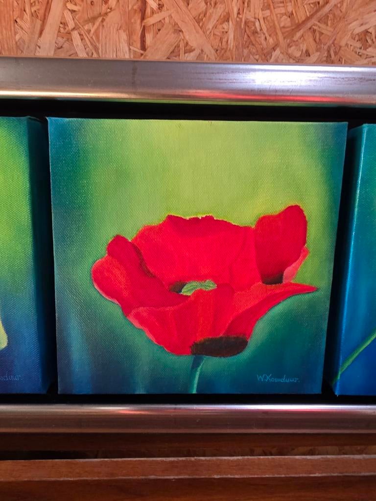 Willem komduur - Drieluik Klaprozen (olieverf), Ophalen of Verzenden