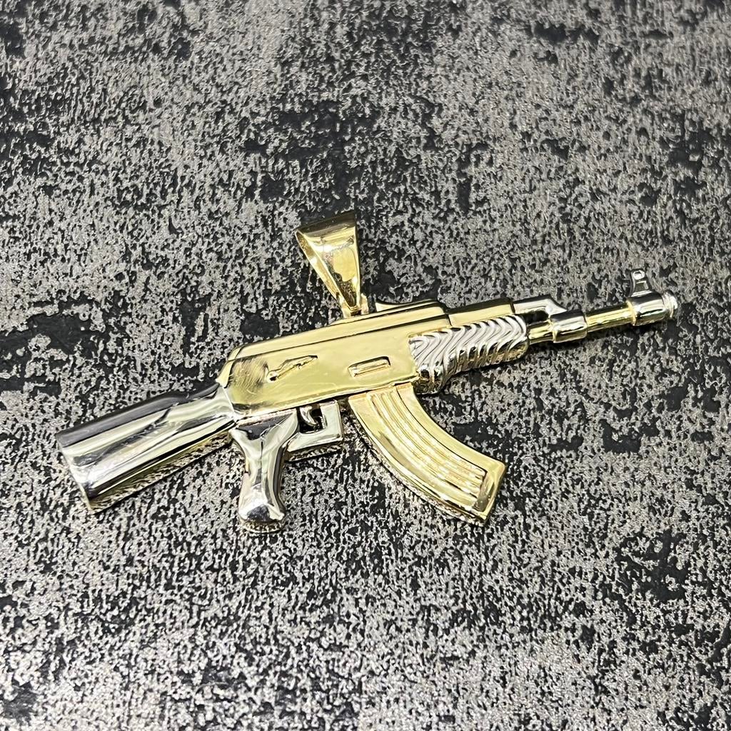 14 karaat gouden hanger ak47 geweer pistool hanger, Ophalen of Verzenden, Nieuw, Goud
