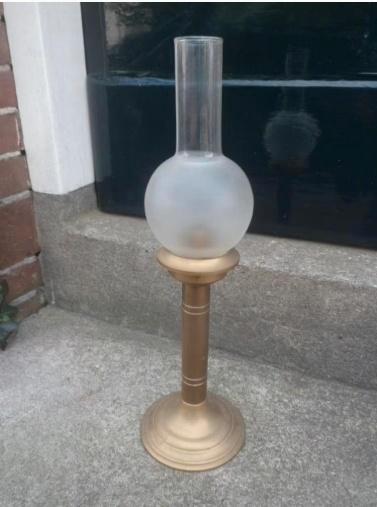 Tafelkandelaar kandelaar kaarslamp koper glas tafellamp, Antiek en Kunst, Antiek | Kandelaars, Koper of Brons, Ophalen of Verzenden