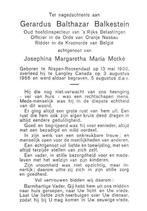 Balkenstein G. B. Nispen-Roosendaal 1900-1966 Langley Canada, Verzamelen, Bidprentjes en Rouwkaarten, Ophalen of Verzenden