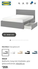 Ikea Malm bed grijs met 4 lades, lattenbodem, matras, topper, Huis en Inrichting, Ophalen, Gebruikt, Tweepersoons, 200 cm