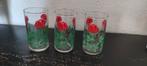 Vintage limonadeglazen met rode rozen 3x, Glas of Glazen, Gebruikt, Ophalen of Verzenden, Glas