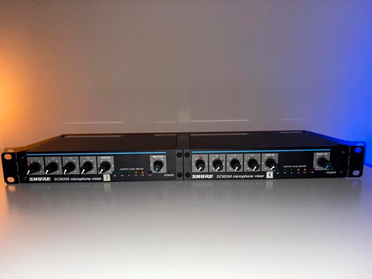 2x Shure SCM268 Microfoonmixer - 8 Kanalen, Muziek en Instrumenten, Mengpanelen, Gebruikt, 5 tot 10 kanalen, Microfooningang, Ophalen of Verzenden