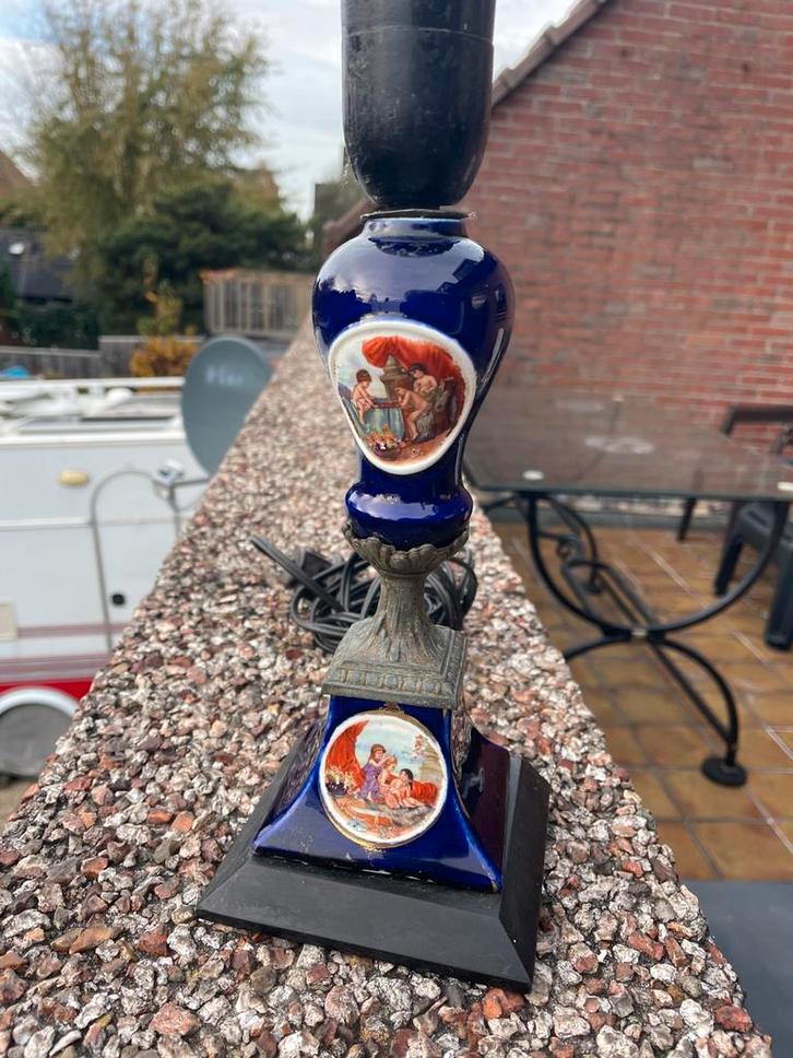 Antiek kobaltblauw porseleinen schemerlampje(rom.afb.), Huis en Inrichting, Lampen | Tafellampen, Gebruikt, Minder dan 50 cm, Ophalen of Verzenden