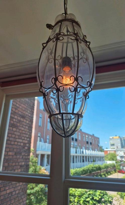 Venetiaanse stijl glas hanglamp, Huis en Inrichting, Lampen | Kroonluchters, Gebruikt, Glas, Metaal, Ophalen