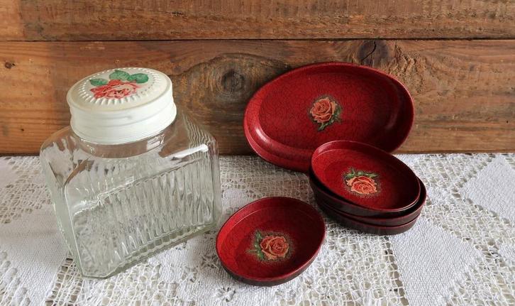 Vintage pinda stel DE ZWARTE KIP blik rozen pot L. Dake & Zn, Antiek en Kunst, Curiosa en Brocante, Ophalen of Verzenden