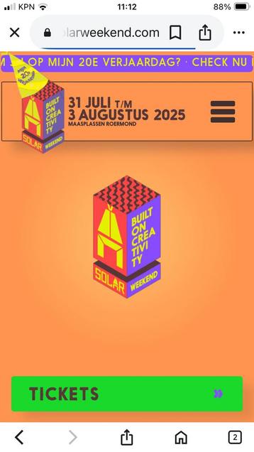 3 X zondag tickets SOLAR festival beschikbaar voor biedingen