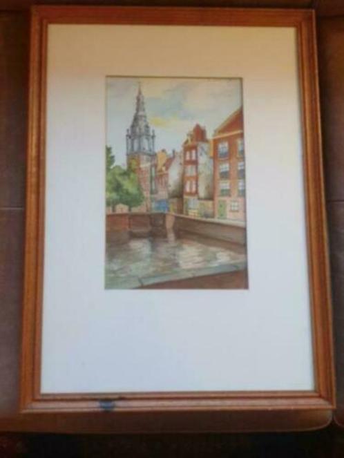 Aquarel Zuiderkerktoren Amsterdam L A Vreeburg, Antiek en Kunst, Kunst | Schilderijen | Klassiek, Ophalen