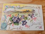 Brocante relief viooltjes landschap, Verzamelen, Ansichtkaarten | Themakaarten, Ophalen of Verzenden, Voor 1920, Overige thema's