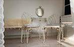 Set brocante stoelen, bijzettafeltjes, sidetables, spiegel, Antiek en Kunst, Ophalen