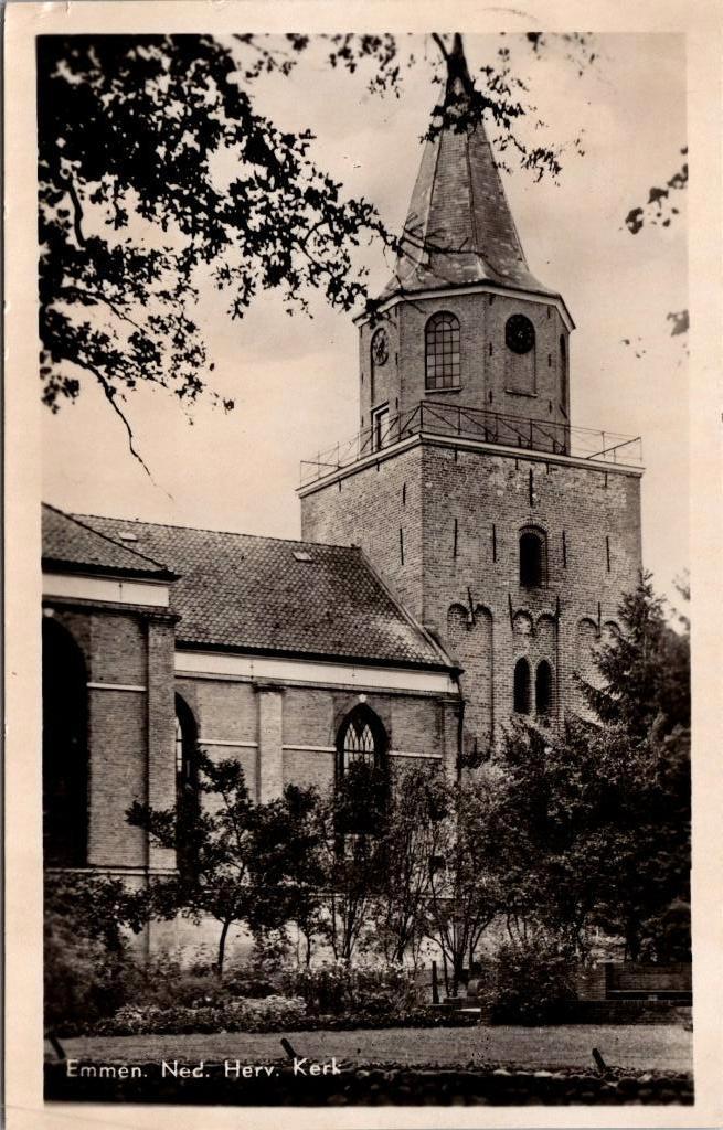 Ned. Herv. Kerk Emmen - 2 ansichtkaarten (1956), Verzenden, 1940 tot 1960, Gelopen, Drenthe