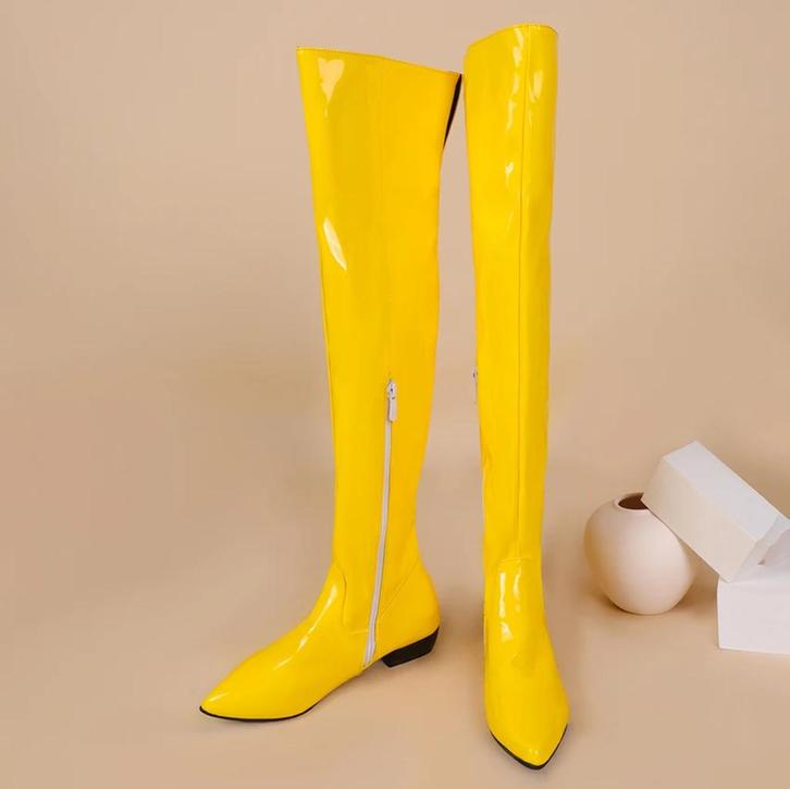 Overknee gele lak laarzen dames vrouwen, Kleding | Dames, Schoenen, Nieuw, Hoge laarzen, Geel, Verzenden
