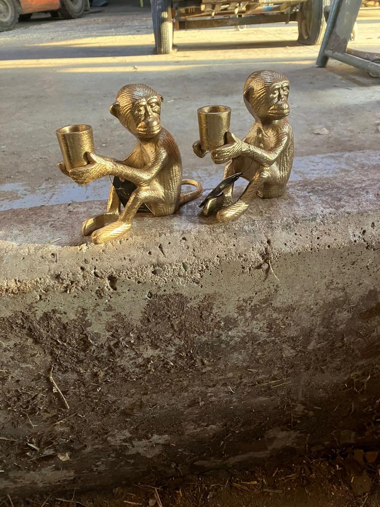 Bronzen Apen Beelden met Kaarsenhouders, Ophalen, Gebruikt, Metaal, Dierenbeeld