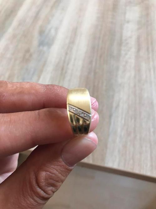 Zegelring met Diamant 14 karaat maat 19 ZGAN, Sieraden, Tassen en Uiterlijk, Ringen, Zo goed als nieuw, Heer, 18 tot 19, Goud