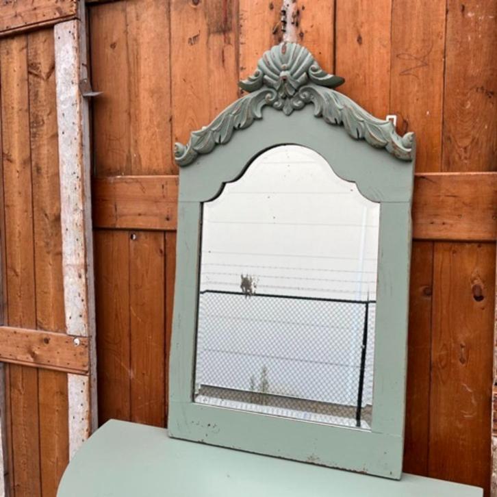 Spiegel 56 x 92,5 facet geslepen 1930 Frankrijk groen, Huis en Inrichting, Woonaccessoires | Spiegels, Gebruikt, 50 tot 75 cm