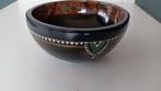 Houten schaaltje beschilderd met bloemmotief en ingelegd, Schaal, Rond, Ophalen of Verzenden, Zo goed als nieuw