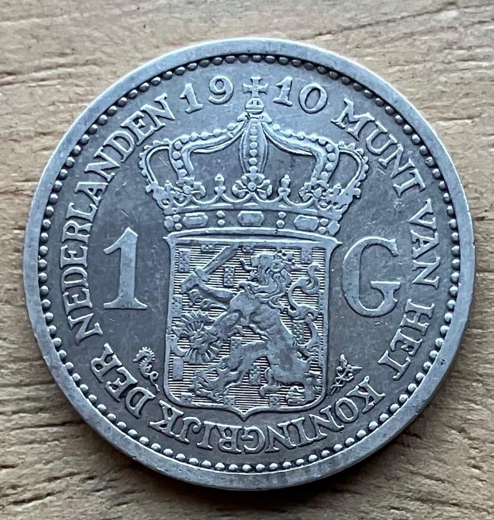 1 gulden 1910 Wilhelmina, Postzegels en Munten, Munten | Nederland, Ophalen, 1 gulden, Zilver, Koningin Wilhelmina