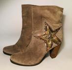 Halfhoge suede laarzen, enkellaarsjes met glitterster erop, Ophalen of Verzenden, Zo goed als nieuw, Bruin