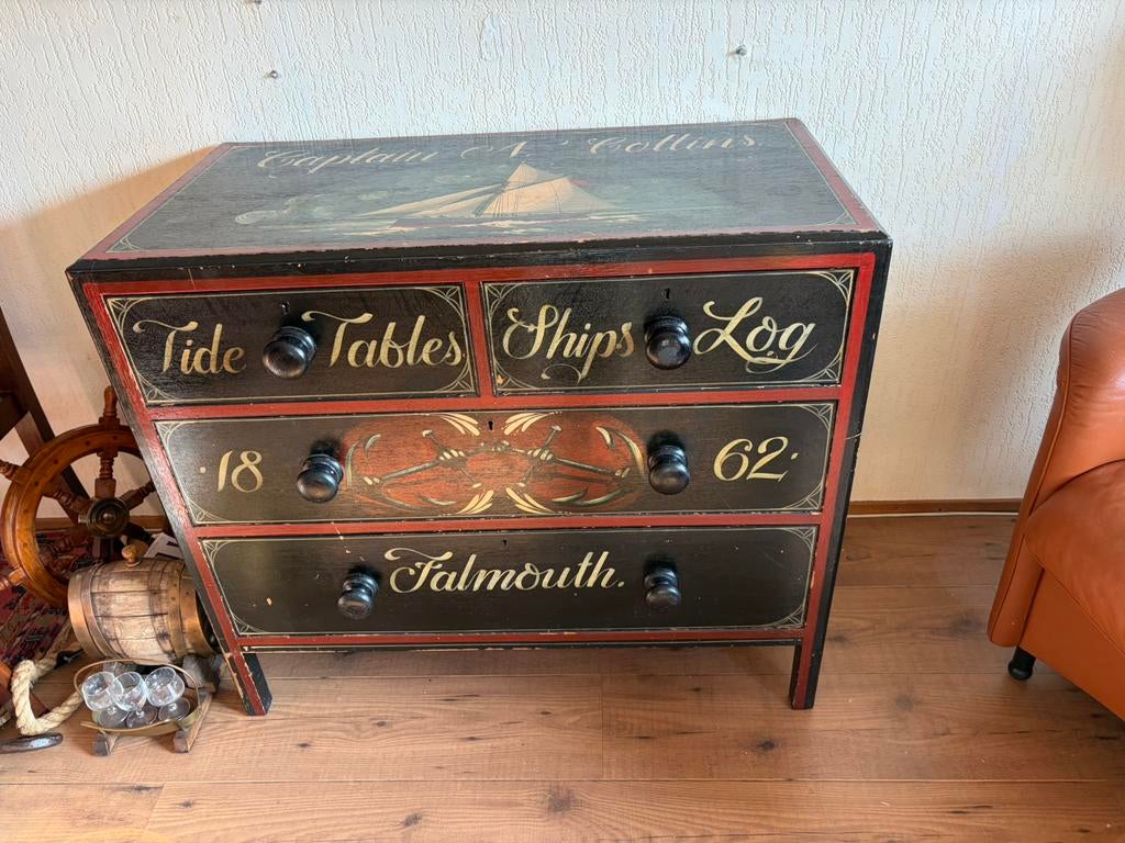 Antieke kast / handbeschilderde ladekast, Antiek en Kunst, Antiek | Meubels | Kasten, Ophalen