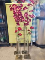 Zijde bloemen met 4 lange vaasjes, Huis en Inrichting, Woonaccessoires | Vazen, 50 tot 75 cm, Ophalen of Verzenden, Rood, Glas