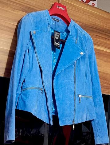 Blauwe leren jas - Maat L - Nieuw! beschikbaar voor biedingen