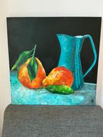 Stilleven Schilderij met Kruik en Fruit - Acryl op Canvas, Antiek en Kunst, Kunst | Schilderijen | Klassiek, Ophalen of Verzenden