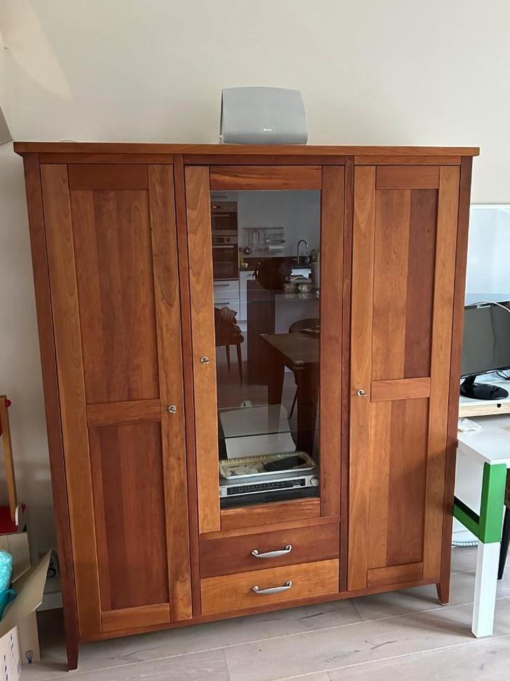 Moderne kast met glas, Huis en Inrichting, Kasten | Kledingkasten, Zo goed als nieuw, 150 tot 200 cm, 100 tot 150 cm, 25 tot 50 cm