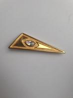 goudkleurige driehoek broche met kristal modernistisch , Ophalen of Verzenden, Goud, Goud, Met kristal