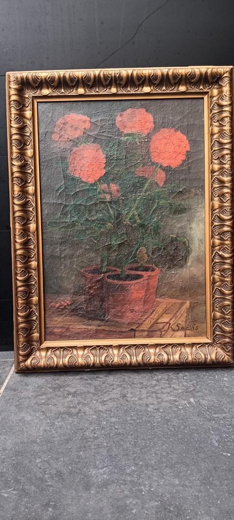 Jugendstil lijst, bloemen, Begonia's in vaas, gesigneerd, Antiek en Kunst, Kunst | Schilderijen | Klassiek, Ophalen of Verzenden