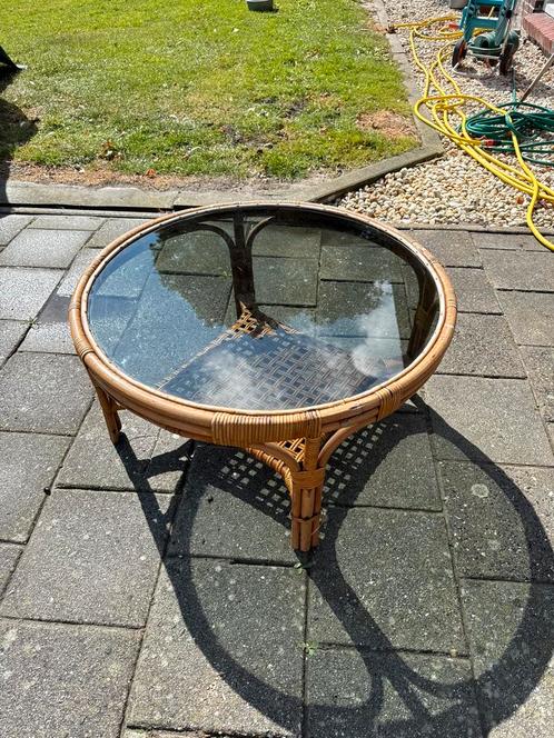 Vintage Rotan Salontafel, Huis en Inrichting, Tafels | Salontafels, Zo goed als nieuw, Minder dan 50 cm, 50 tot 100 cm, Rond, Ophalen