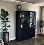 Vitrinekast Marcia | industrieel zwart | Giga meubel, Ophalen, Met deur(en), 100 tot 150 cm, Zo goed als nieuw