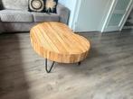 Prachtig en unieke Houten salontafel met metalen poten, 100 tot 150 cm, Zo goed als nieuw, Overige vormen, Minder dan 50 cm