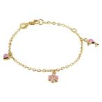Gouden baby/kinderarmbandje met 3 gouden bedeltjes - 14KRT, Ophalen of Verzenden, Nieuw, Roze, Armband