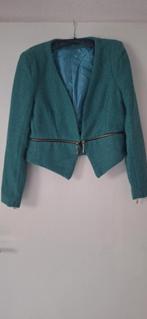 Turquoise Dames Colbert Glittergaren Mt L in te korten(rits), Kleding | Dames, Maat 38/40 (M), Zo goed als nieuw, Jasje, Verzenden