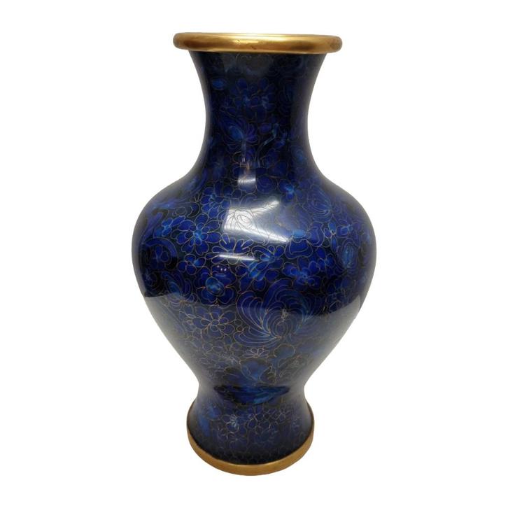 Grote kobalt blauwe cloisonné vaas, Huis en Inrichting, Woonaccessoires | Vazen, Zo goed als nieuw, Blauw, Minder dan 50 cm, Overige materialen