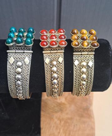Drie Vintage 925 Zilveren Armbanden met Stenen - Gemerkt 925 beschikbaar voor biedingen