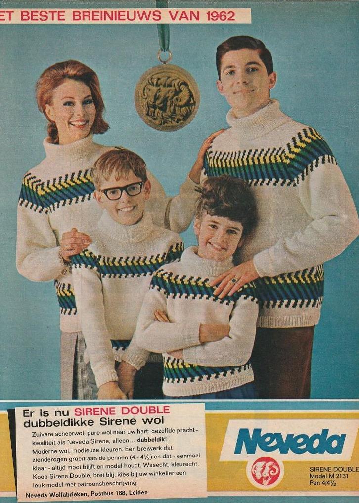 Retro reclame 1962 Neveda wol Leiden jongenstruien & gezin, Verzamelen, Retro, Overige typen, Verzenden