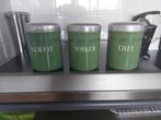 3 EMAILLE BUSSEN KOFFIE SUIKER THEE KLEUR GROEN, Ophalen of Verzenden