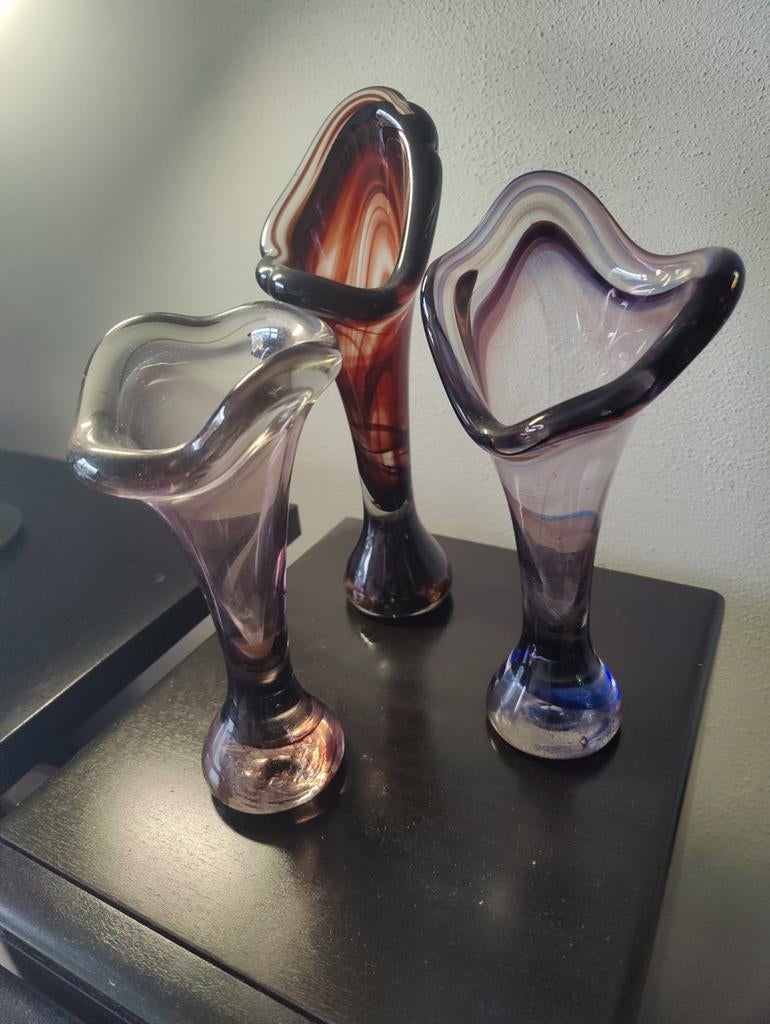 3 vazen Glasfabriek Nanninga maker G. Hitze., Ophalen of Verzenden