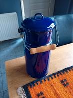 Oud blauw emaille melkemmertje met deksel, Antiek en Kunst, Ophalen of Verzenden