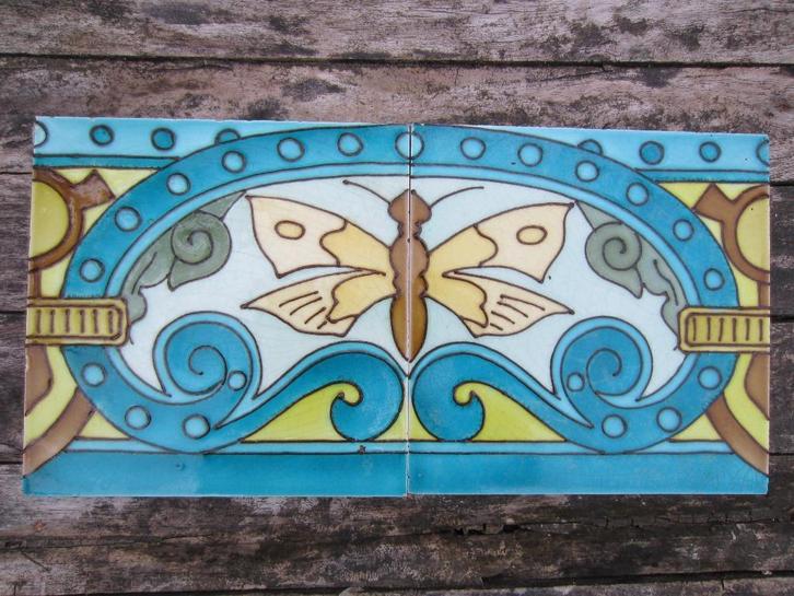 Bijzondere antieke Franse wandtegels met vlinder 20x20cm, Antiek en Kunst, Antiek | Wandborden en Tegels, Ophalen