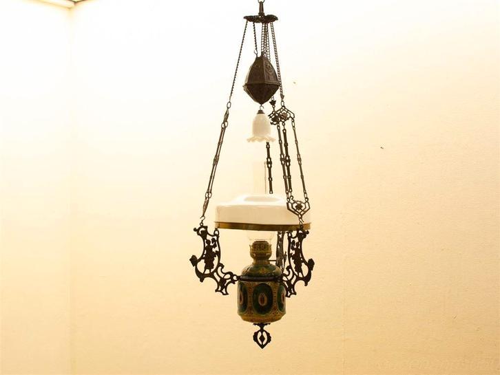 antieke hangende olielamp 33933, Huis en Inrichting, Lampen | Overige, Gebruikt, Ophalen of Verzenden