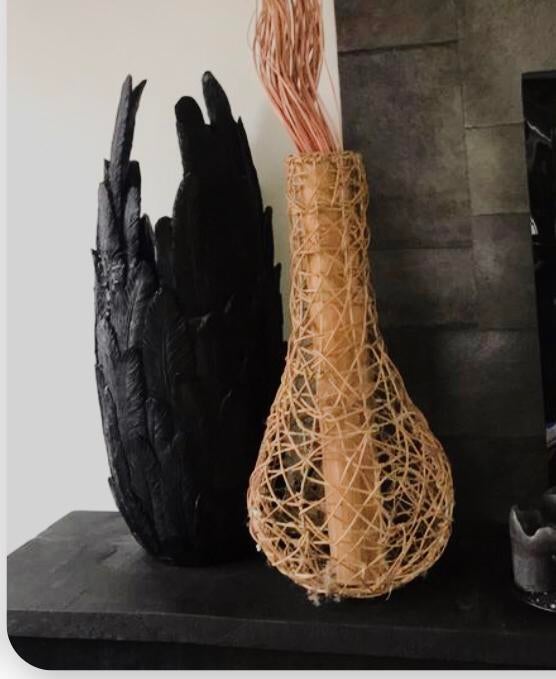 Groot houten vaas met riet 70 cm, Ophalen of Verzenden, Zo goed als nieuw